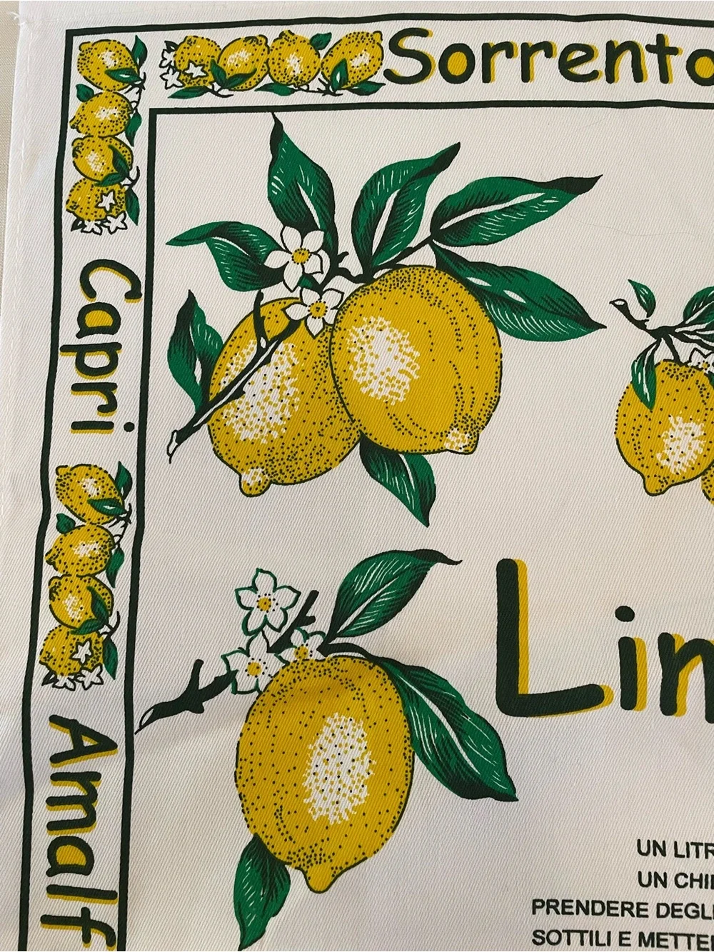 Italian Limoncello Lemon Print Kitchen Tea Towel - White & Yellow